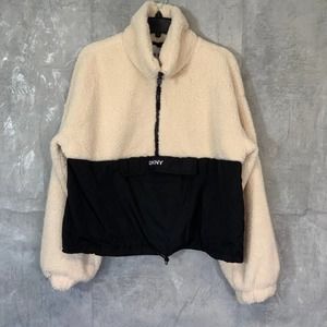 DKNY SPORT Eggnog Colorblock Roebling Fleece Half Zip Pullover SZ L